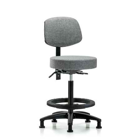 Rutledge Fab Stool with Back - High Bench Height with Black Foot Ring and Stat Glides in Gray Fab