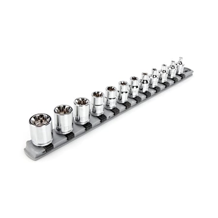 3/8 Inch Drive External Star Socket Set with Rail, 12-Piece E4-E20