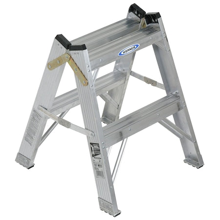Step Stand, 3 Steps, 300 lb Load Capacity, 24 in Overall Height, Aluminum, Silver/Blue
