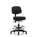 Rutledge Fab Stool with Back-Medium Bench Height with Chr Foot RingandStat Glides in Black Fab