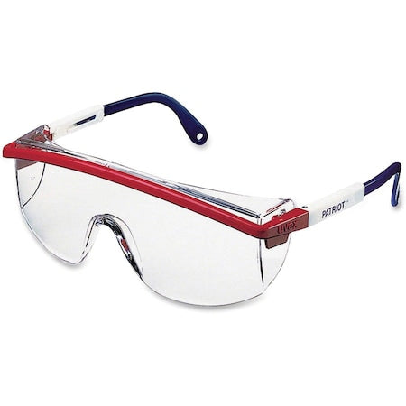 Astrospec w/Duoflex, Safety Glasses, Anti-Fog, Clear Lens, Blue/Red/White Frame, Full-Frame