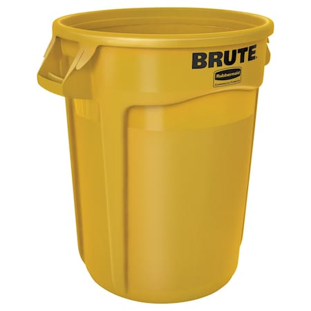 BRUTE 32 gal Round Heavy Duty Plastic Can, Yellow, None, Plastic, Not Applicable