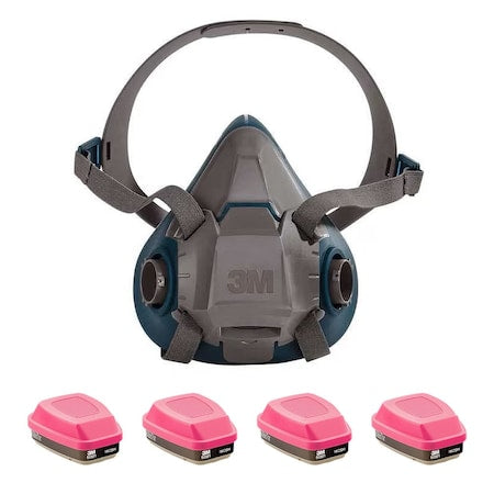 Half Mask Respirator Kit, 4 Cartridges Included, Organic Vapor (OV), P100 Combo Cartridge, Size L