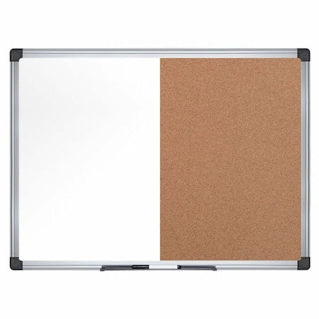 Maya Combo Whiteboard/Cork Board, Wall Mount, 36"x48", Aluminum Frame