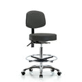 Vin Stool with Back Chrome-High Bench Ht with Chrome Foot RingandCasters in Charcoal Trailblazer Vin