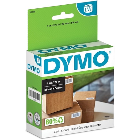 Printer Label, 1 in Label W, 2 1/8 in Label H, 500 Labels per Roll, White