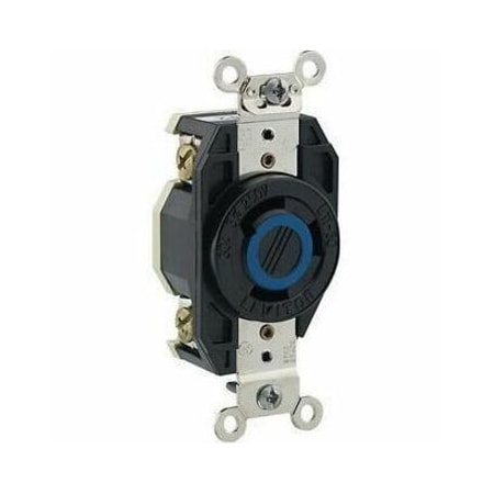 Flanged Locking Receptacle, L11-30R, 30 A, 250V AC, Three Phase, 3 Pole, Flush Mount, Black