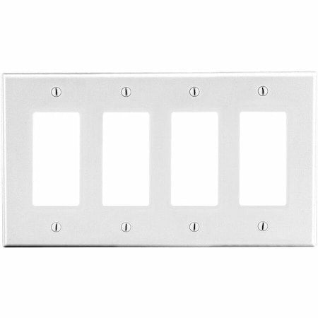Rocker Wall Plate, Number of Gangs: 4 Plastic, Satin Finish, White