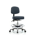 Vin Stool with Back Chr-Med Bench Ht with Seat Tilt, Chr FR, andCasters in Imp Blue Trailblazer Vin