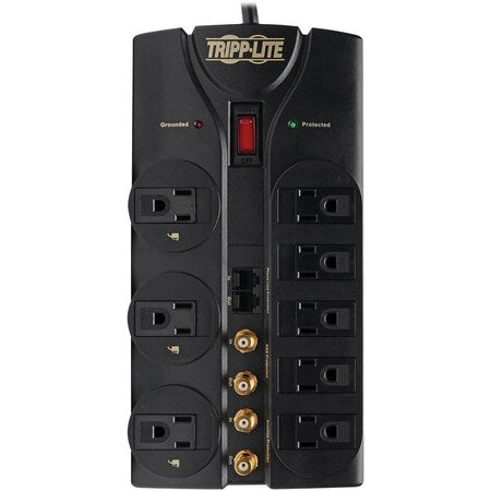 Outlet Strip, Surge, Tel/Fax/Modem/Coax Protection, 5-15R, 5-15P, 6 ft., Black