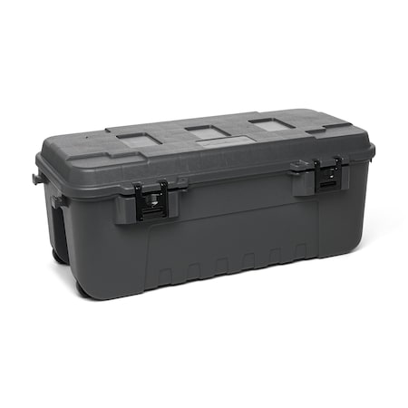 Stackable Storage Trunk W/ Lid, 27 gal, 37-1/4 in L x 18 in W x 14 in H, Charcoal, Plastic