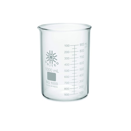 Beaker, Borosilicate Glass, Low Form, 1 L / 33.81 fl oz Capacity, A Type I, 6 PK