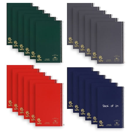 Case of Lefty WB Left Handed Mini Notebooks, 1 Sub, 8"x5", 80 sht, Wire On Right, Assorted Covers, PK24