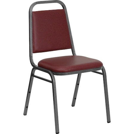 Stacking Chair, Burgundy Seat, Red Back, 17 1/2 in W 20 1/4 in L 34 in H, Fixed Arms, Vinyl Seat