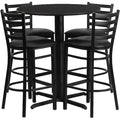 Round Black Bar Table, X-Base w/Black Seats, Laminate Top, Wood Grain