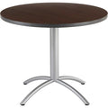 CafeWorks Cafe/Breakroom Table, Walnut Top, Silver Frame, 36 in Dia x 30 in H