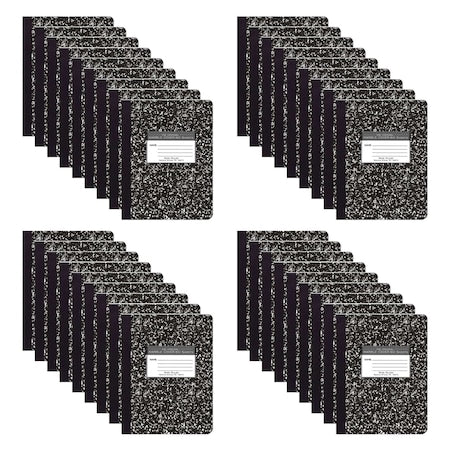 Case of Black Marble Comp Notebooks, Wide Ruled, 60 sht, 15 lb White Paper, 9.75"x7.75", Hard Cover, PK36