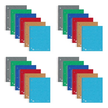 Case of Wirebound Notebooks, 11"x9", 3 Subject 3 Pkt, 120 sht, College Ruled w/margin, Asstd. Colors, PK24
