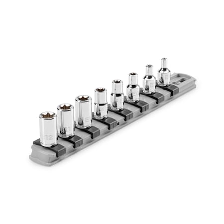 1/4 Inch Drive External Star Socket Set with Rail, 8-Piece E4-E12