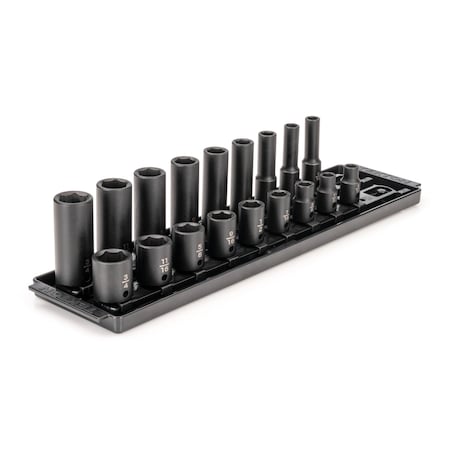 3/8 in Drive Impact Socket Set, SAE, 18 pcs