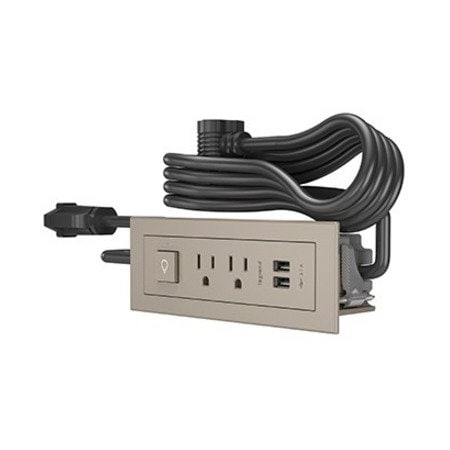 Outlet Strip, USB, 2 5-15R, 5-15P, 6 ft., Nickel