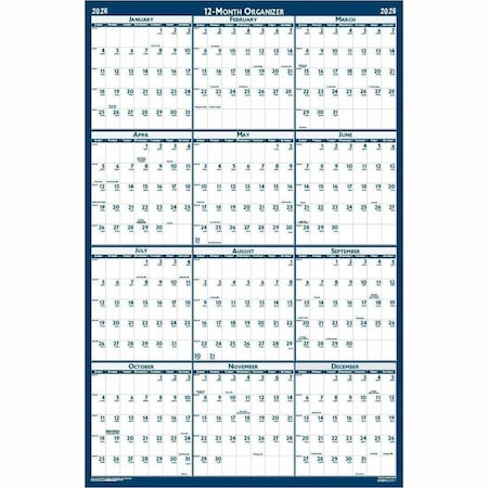 32 x 48"" Poster Style Reversible/Erasable Yearly Wall Calendar