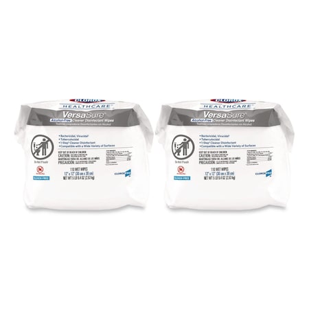 VersaSure Cleaner Disinfectant Wipes, Refill, 1-Ply, 12 x 10, Fragranced, White, 110 Wipes, PK2