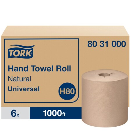 Hardwound Paper Towel Roll, 1 Ply, Continuous Roll Sheets, 1, 000 ft, Brown, 6 PK