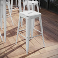 30" High Backless Distressed White Metal Barstool
