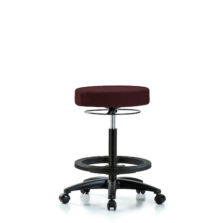 Rutledge Fab Stool without Back - High Bench Height with Black Foot Ring and Casters in Burgundy Fab