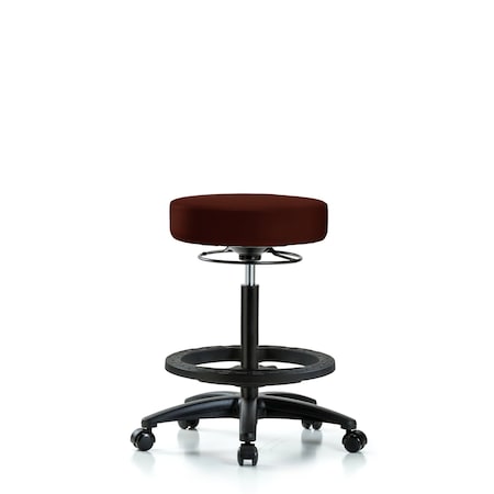 Vin Stool without Back-High Bench Height with Black Foot RingandCasters in Burgundy Trailblazer Vin
