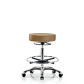 Vin Stool without Back Chrome-High Bench Ht with Chrome Foot RingandCasters in Taupe Trailblazer Vin