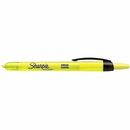 Retractable Highlighter, Micro Chisel Tip Fluorescent Yellow PK12