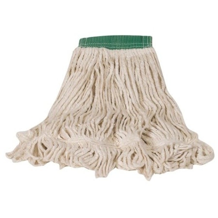1 in String Wet Mop, 18 oz Dry Wt, Slide On Connection, Looped-End, Green, Cotton/Synthetic