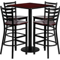 Square Mahogany Bar Table, Sqr w/Mah Seats, 30", Laminate Top, Wood Grain