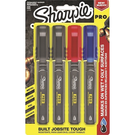 Permanent Marker Set, Black, Blue, Red, Fine Tip, 4 PK