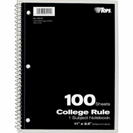 11 x 8-1/2" Wirebound Notebook, College Rule, Blue, 100 Pg