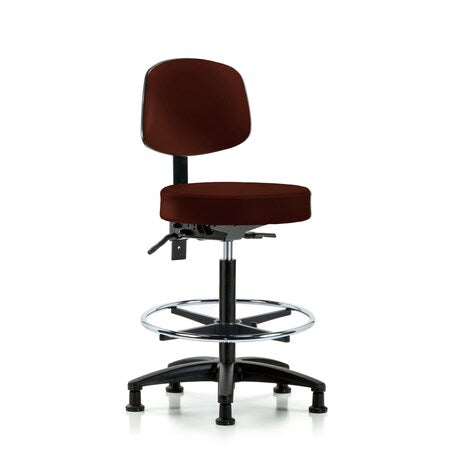 Vin Stool with Back-High Bench Ht with Chr Foot RingandStationary Glides in Burgundy Trailblazer Vin