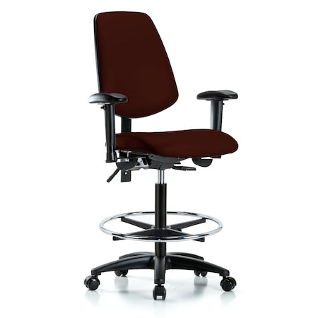 High Bench Chair Adjustable Arms, 26"" to 35"" Height, Vinyl, Burgundy