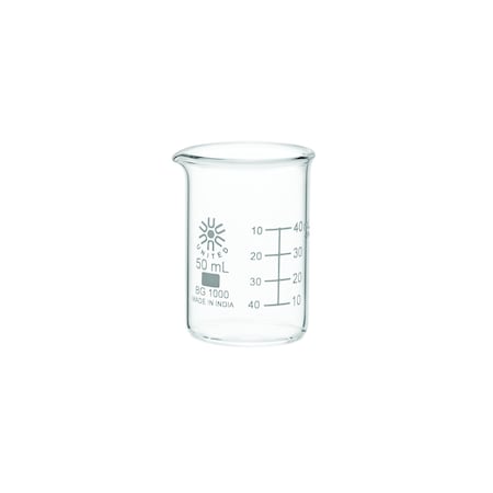 Beaker, Borosilicate Glass, Low Form, 50 mL / 1.6 fl oz Capacity, A Type I, 12 PK