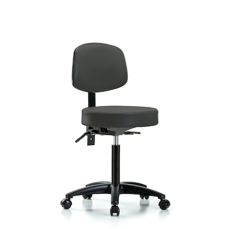 Rutledge Vin Stool with Back-Med Bench Height with Seat TiltandCasters in Charcoal Trailblazer Vin