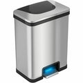 13 gal Rectangular Indoor Metal Can, Silver, Pedal Sensor Lid, Stainless Steel, 11.75 in