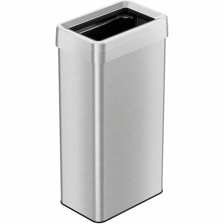 21 gal Rectangular Trash Can, Silver, Open Top, Stainless Steel, 10.24 in