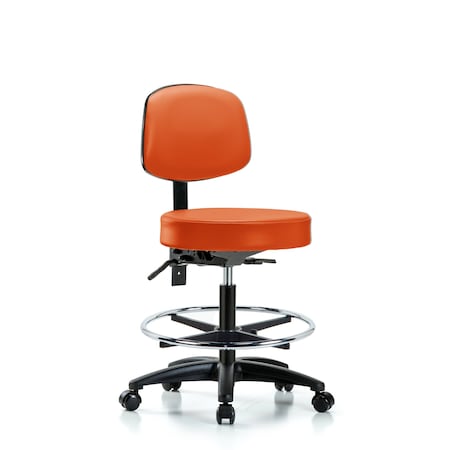 Vin Stool with Back-Medium Bench Ht with Chrome Foot Ring and Casters in Orange Kist Trailblazer Vin
