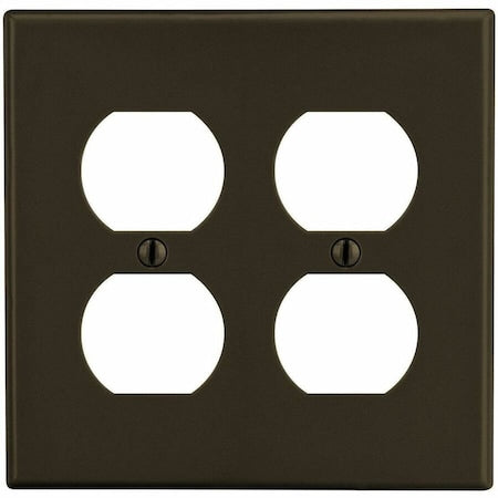 Duplex Receptacle Wall Plate, Number of Gangs: 2 Plastic, Satin Finish, Brown