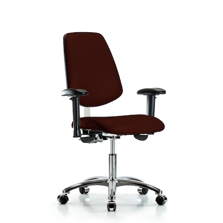 Clean Room Chair Vin Desk Chair,Med,Bk,Cast,Burg,CL100, Adjustable Arms, 18"" to 23"" Height, Vinyl