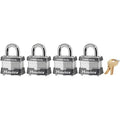 Padlocks, Keyed Alike, Standard Shackle, Rectangular Steel Body, Steel Shackle, 5/8 in W, 4 PK