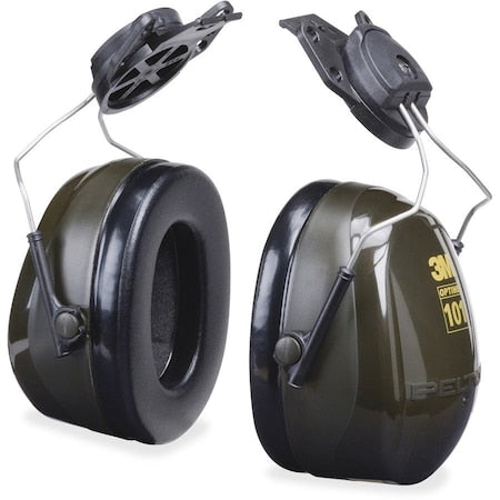 Peltor Optime 101 Hard Hat-Mounted Earmuffs, Passive Protection, NRR 24 dB, Foam, Black/Green