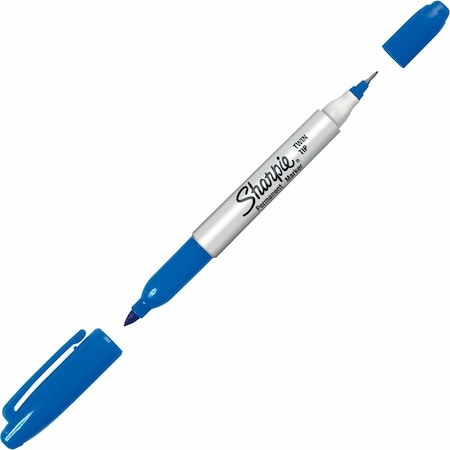 Permanent Marker, Blue, Twin Tip, 12 PK