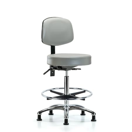 Vin Stool with Back Chr-High Bench Height with Chr Foot RingandStat Glides in Dove Trailblazer Vin